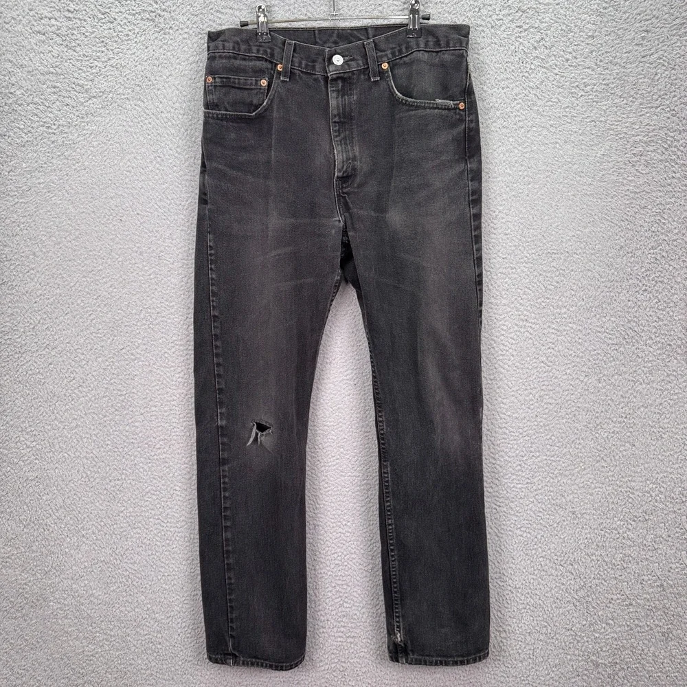 VTG Levis Jeans Mens 33x32 Black 505 Distressed Grunge Punk‎ Goth Indie Denim